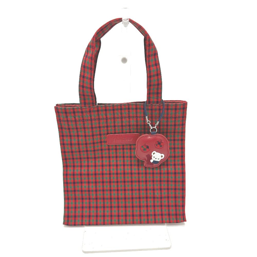 ファミリア トートバッグ ギンガムチェック キャンバス レッド - メルカリ