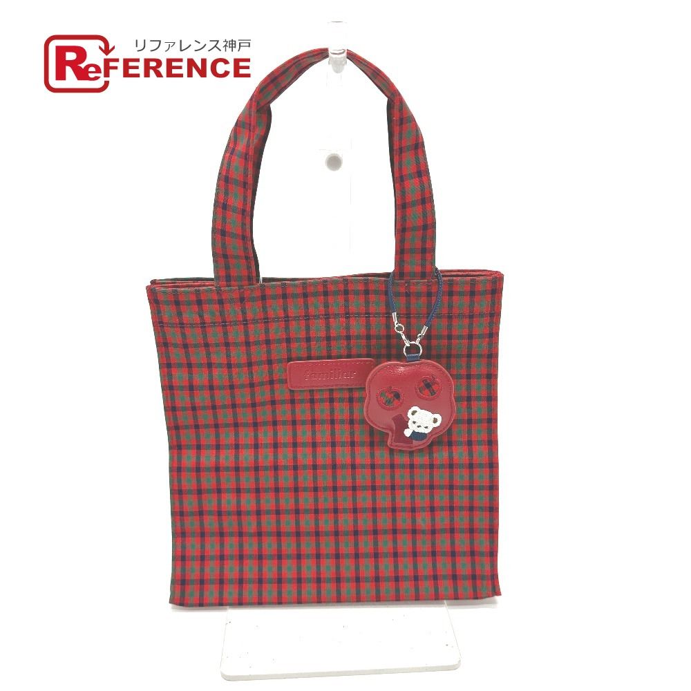 ファミリア トートバッグ ギンガムチェック キャンバス レッド - メルカリ