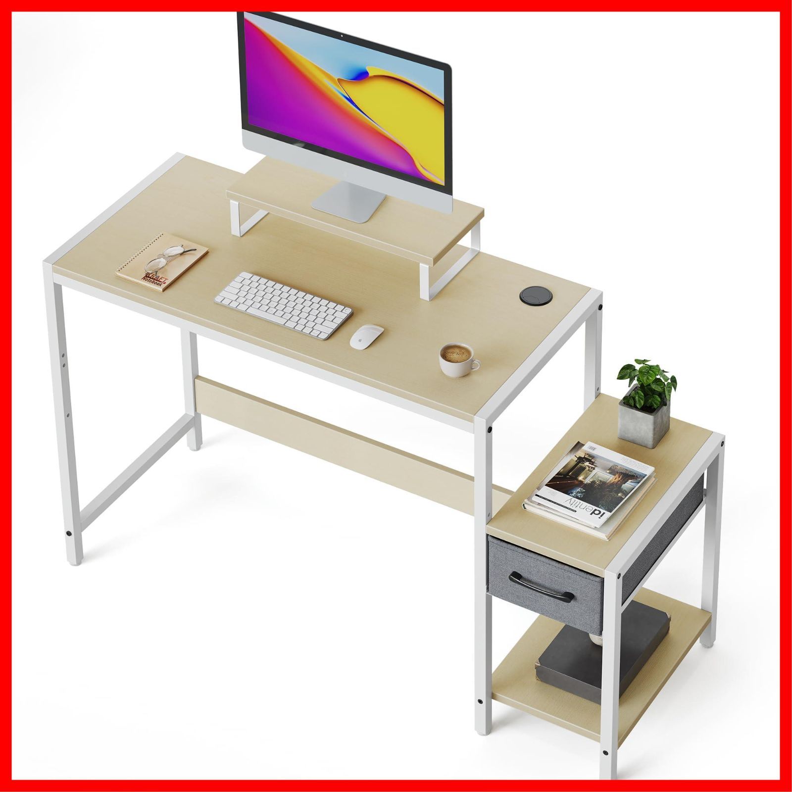 収納便利 パソコンデスク 一人暮らし 引き出し付き 勉強机 ラック付き