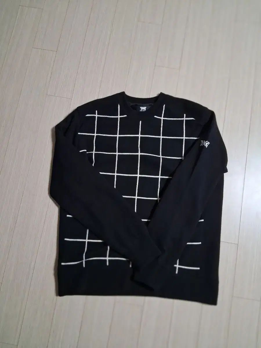 PXG ブラック 格子柄 防風 ニット 長袖Tシャツ