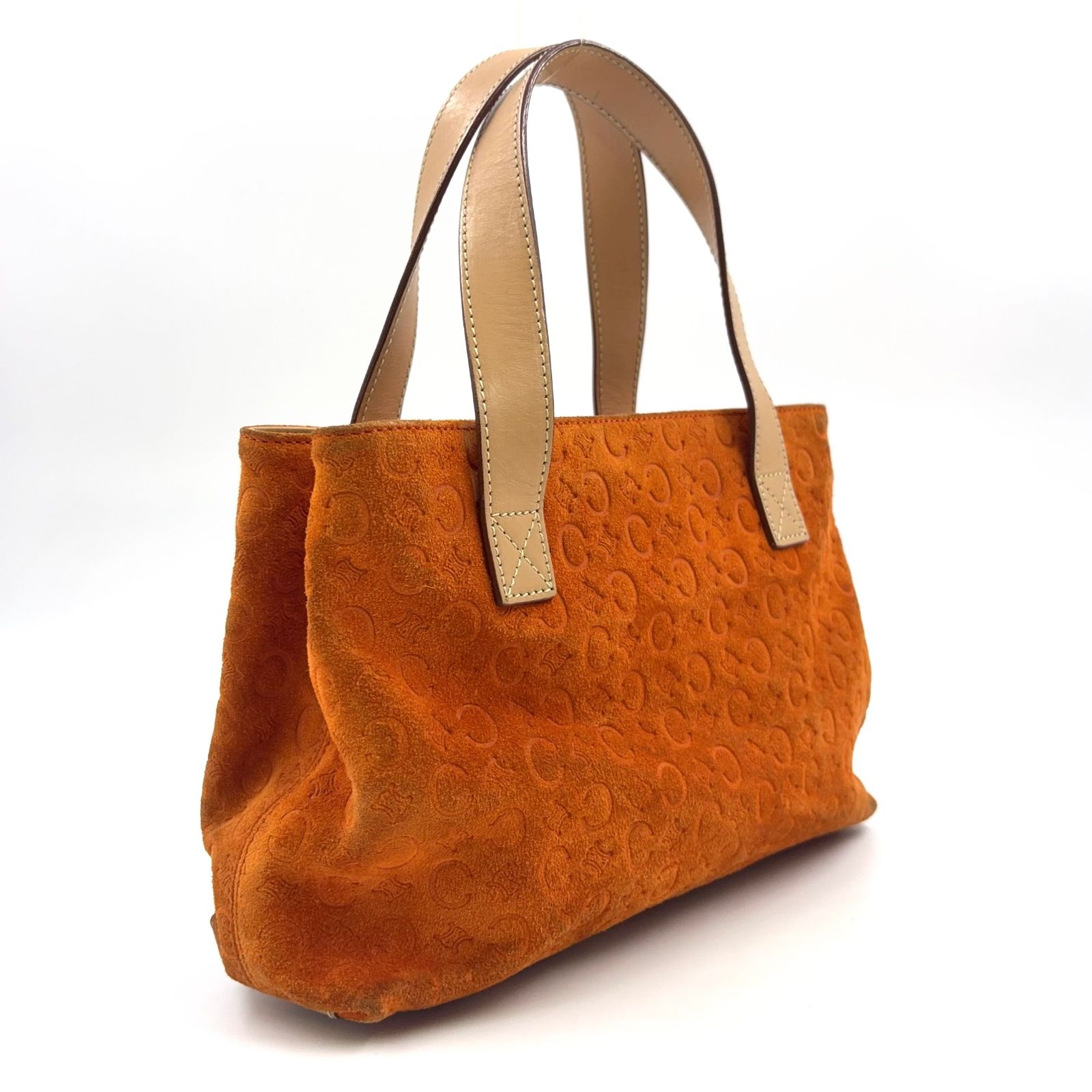 CELINE マカダム柄 スエード レザー×スエード オレンジ×ベージュ