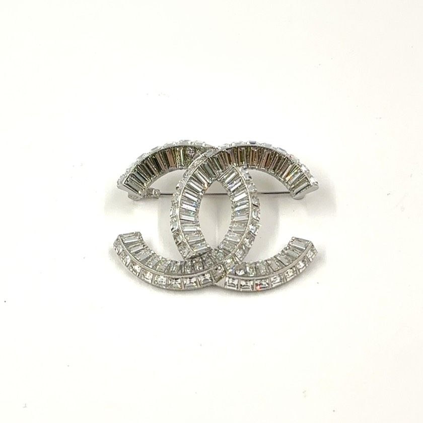 CHANEL ココマーク ラインストーン メタル シルバー ブローチ