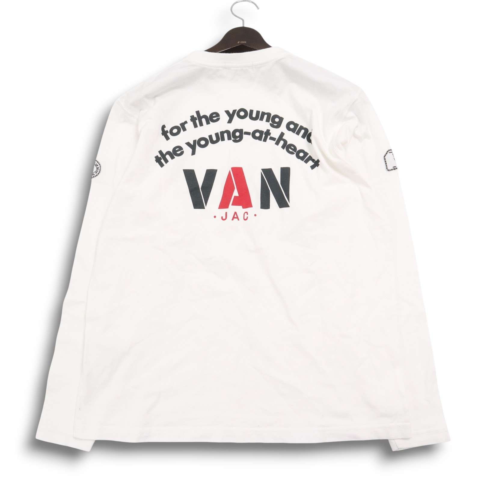 VAN JAC ヴァン ジャック 通年 バック ロゴ 長袖 刺繍 カットソー ロンTシャツ Sz.L メンズ 白