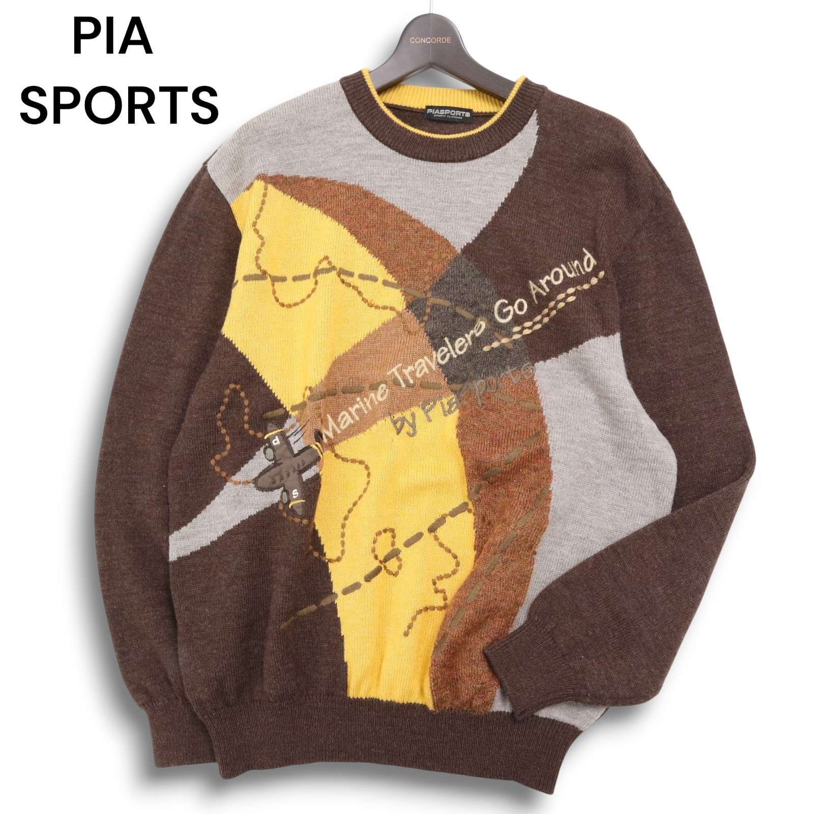 PIA SPORTS ピアスポーツ 秋冬 地図 マップ柄 刺繍☆ ウール セーター