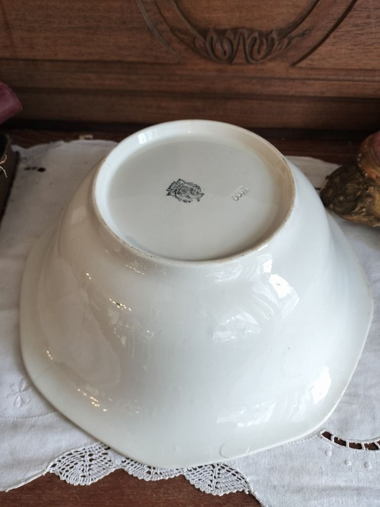 フランス アンティーク Badonviller 白い 陶器 大きい ボウル 1900年