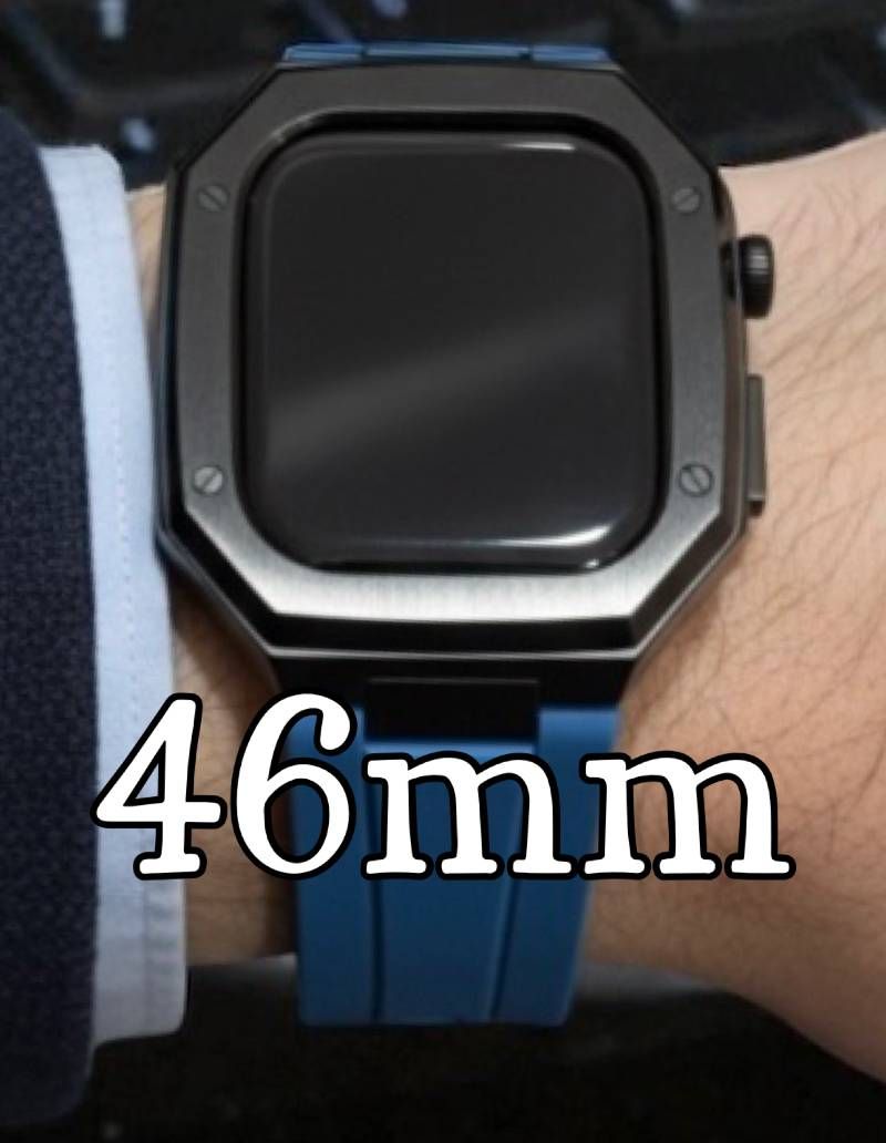 ネイビーブラック ４６ｍｍ 新型モデル モデル ワンタッチ アップルウォッチ カスタム ケース カバー メタル ラバーバンド ベルト スクリューレス設計