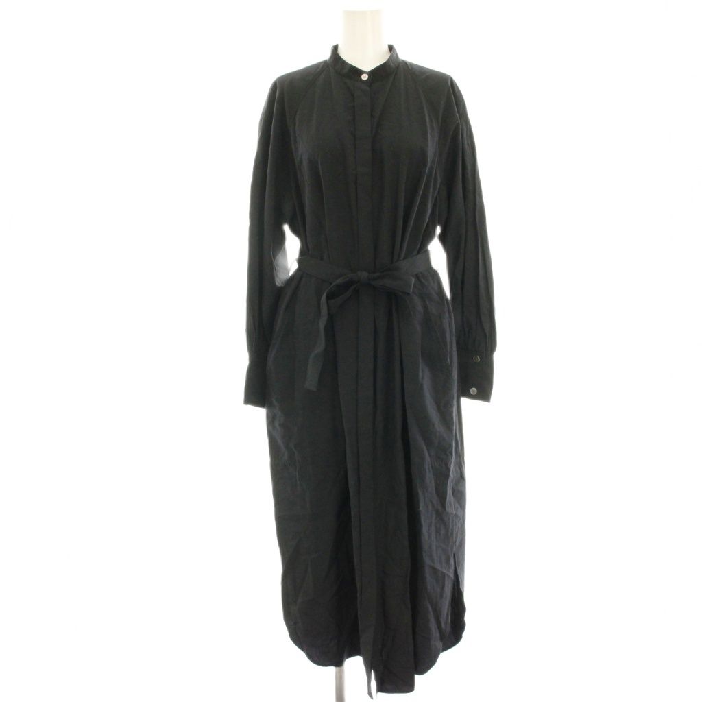 モガ MOGA シャツワンピース マキシ ロング 長袖 リボン 2 黒 ブラック