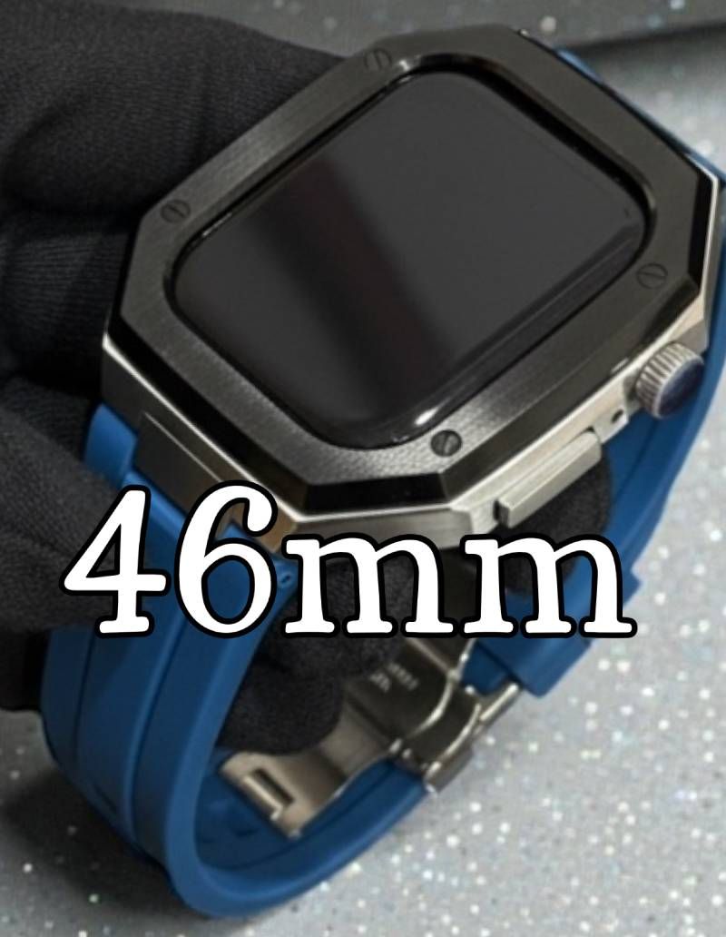 ブラックシルバーネイビー 新型モデル モデル ワンタッチ アップルウォッチ カスタム ケース カバー メタル ラバーバンド ベルト スクリューレス設計