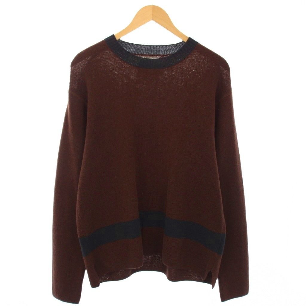 マーガレットハウエル MHL ニット セーター ウール クルーネック 長袖 ライン M ブラウン 596 2260550 TK