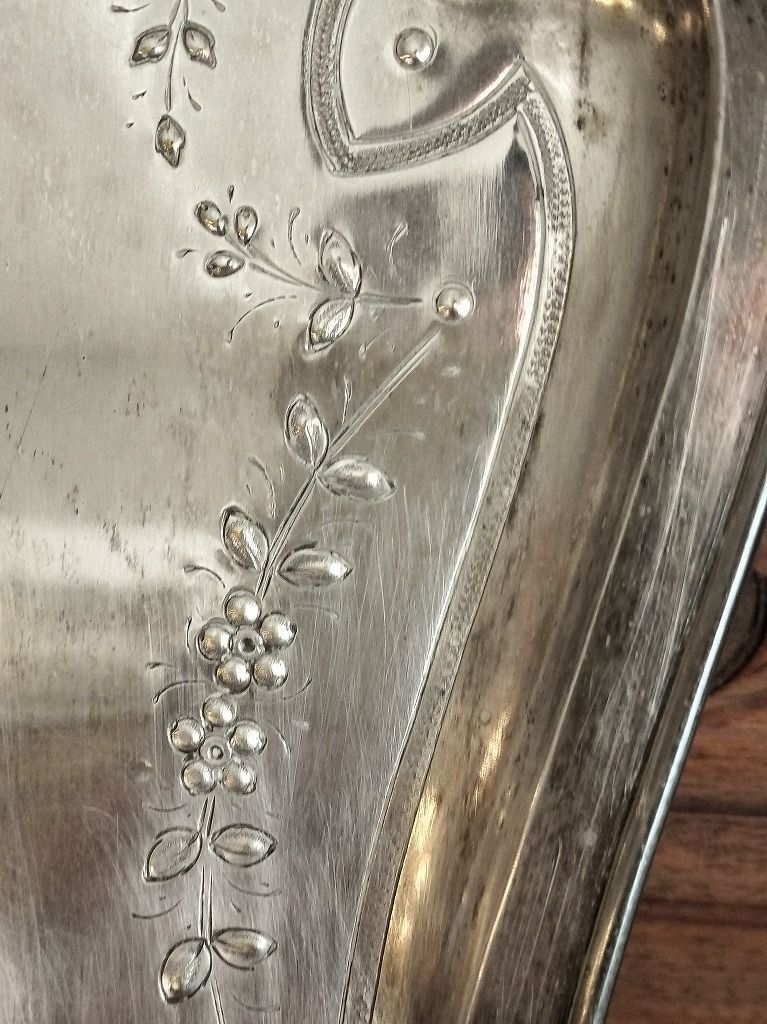 フランス アンティーク リボン装飾 銀メッキ 塵取り トレー ダストパン