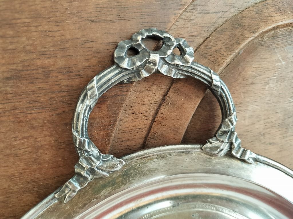 フランス アンティーク リボン装飾 銀メッキ 塵取り トレー ダストパン