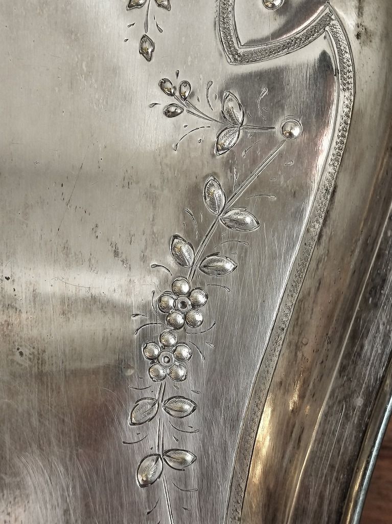 フランス アンティーク リボン装飾 銀メッキ 塵取り トレー ダストパン