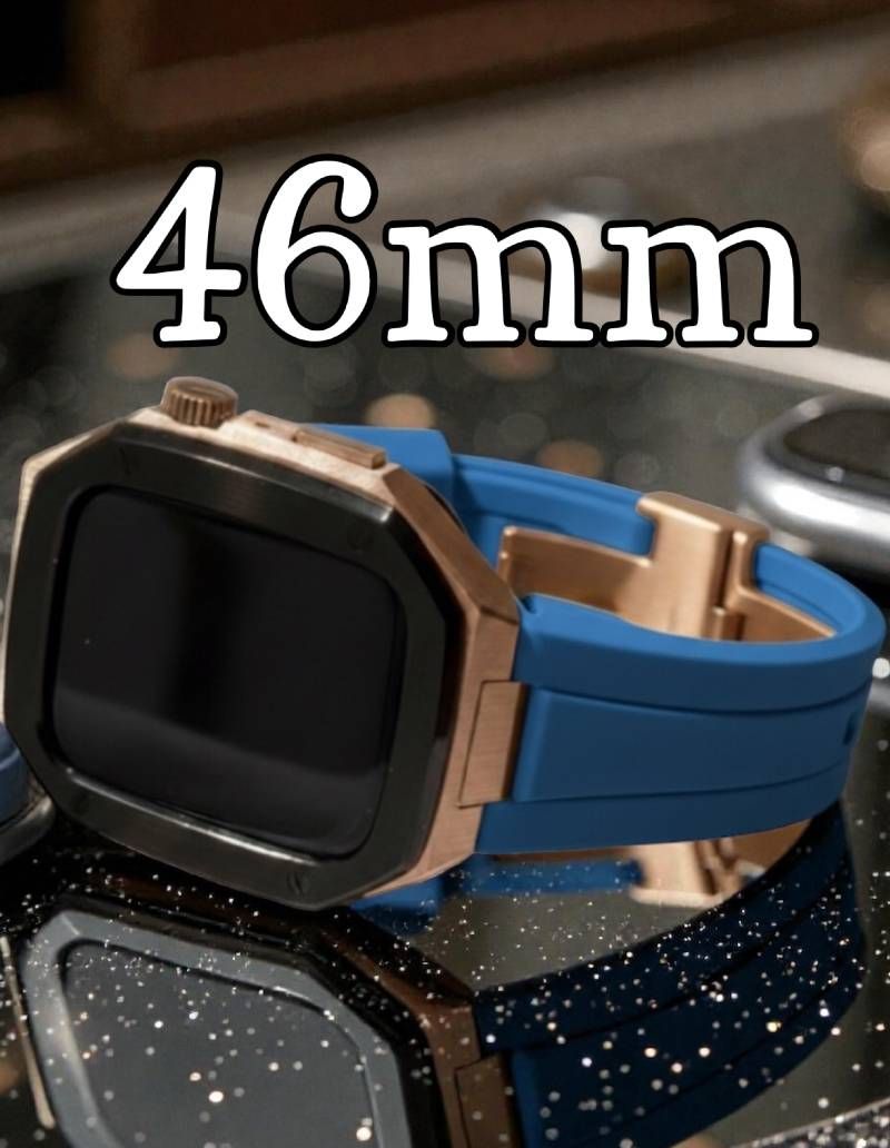 ブラックローズネイビー 新型モデル モデル ワンタッチ アップルウォッチ カスタム ケース カバー メタル ラバーバンド ベルト スクリューレス設計