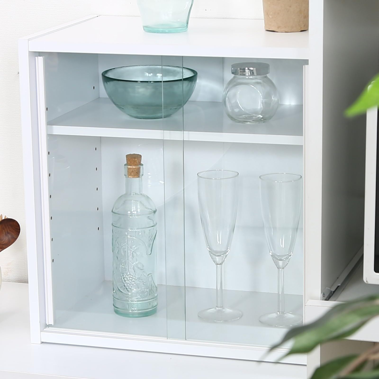 99434 組立品 可動棚 ガラス扉 ホワイト 幅43×奥行29×高さ44cm