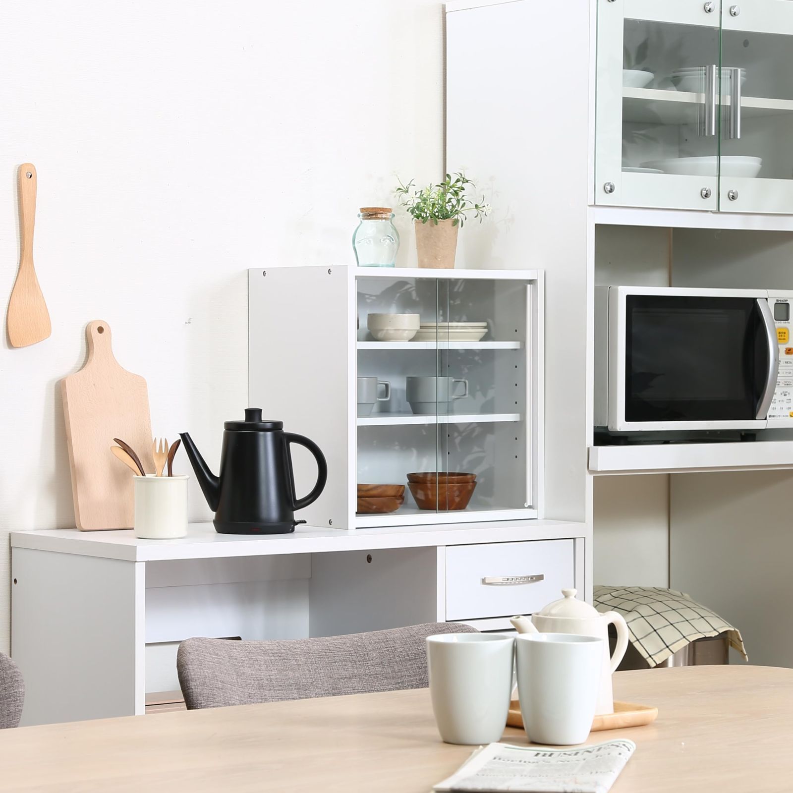 99434 組立品 可動棚 ガラス扉 ホワイト 幅43×奥行29×高さ44cm