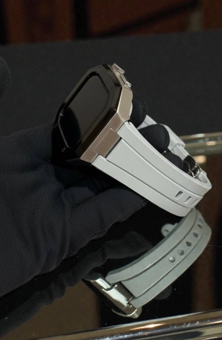 ブラックシルバー グレイ 新型モデル モデル ワンタッチ アップルウォッチ カスタム ケース カバー メタル ラバーバンド ベルト スクリューレス設計