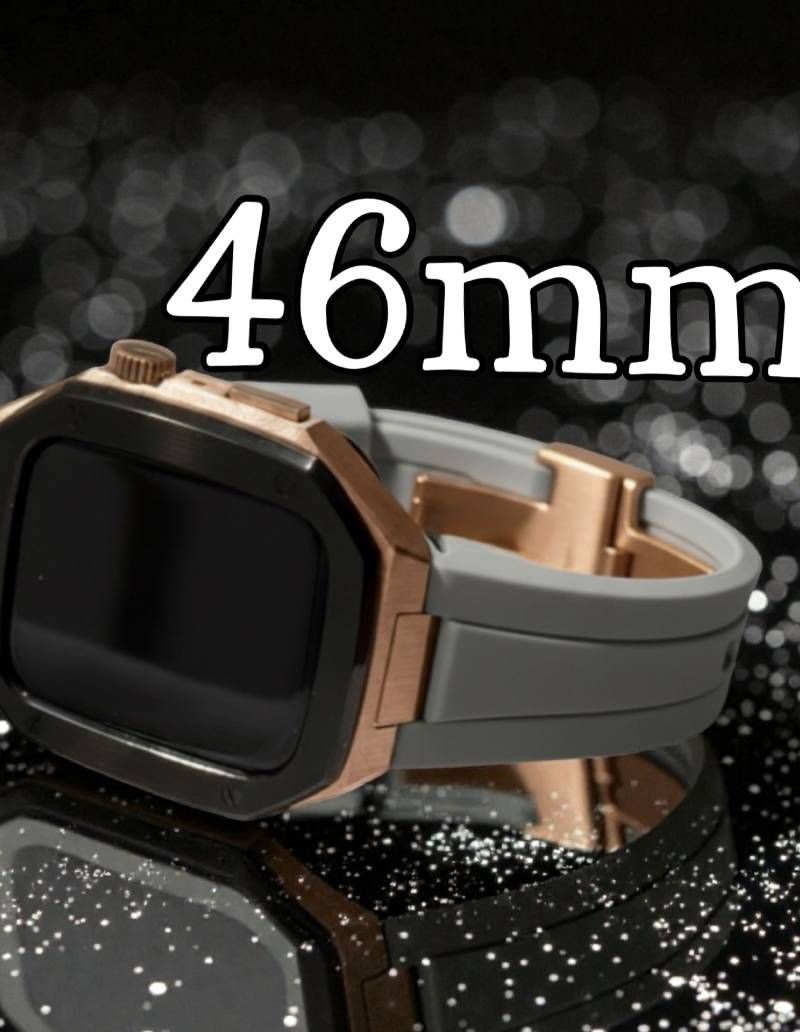 ブラックローズゴールド　グレイ　新型モデル　高機能モデル　ワンタッチ　アップルウォッチ　カスタム　ケース　カバー　メタル　ラバーバンド　ベルト　スクリューレス設計