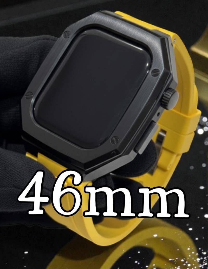 ブラックイエロー 新型モデル モデル ワンタッチ アップルウォッチ カスタム ケース カバー メタル ラバーバンド ベルト スクリューレス設計