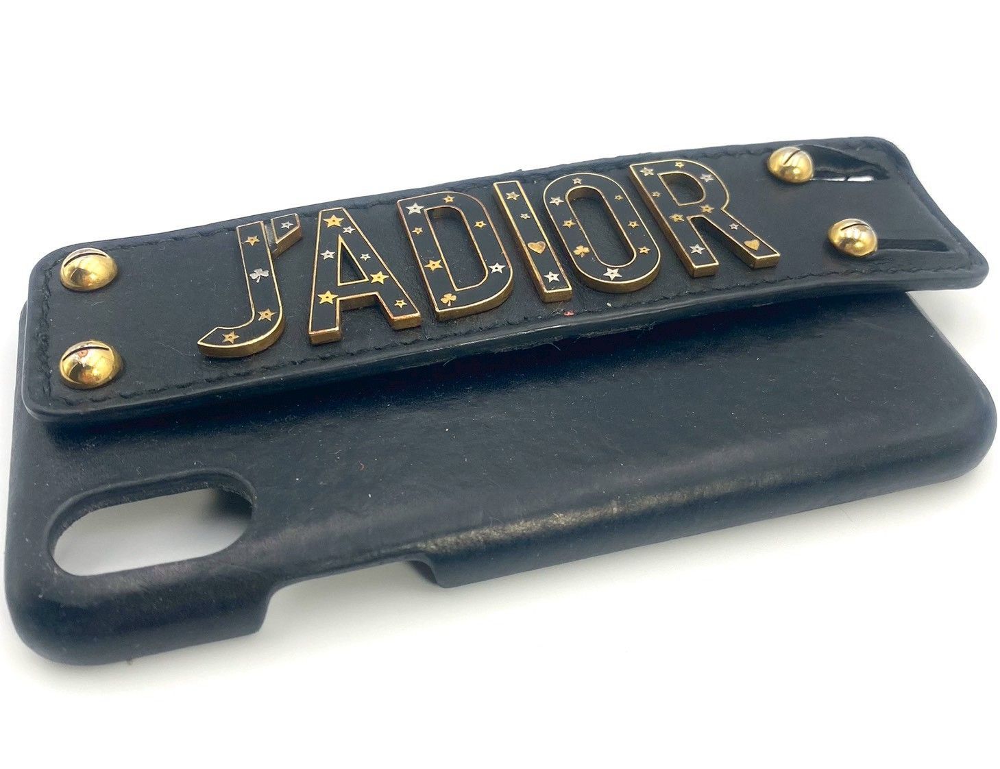 Christian Dior J ADIOR レザー iPhoneX XS 対応 アイフォンケース ブラック系 ハンドストラップ ロゴ入り おしゃれ ブランド