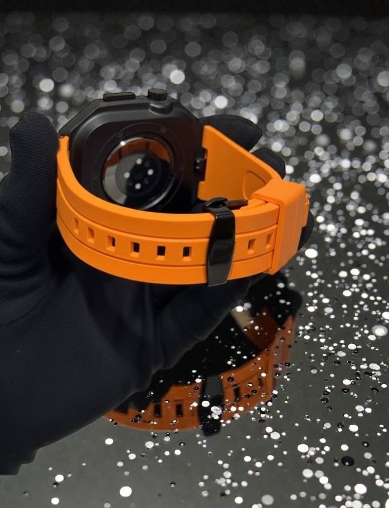  オレンジブラック 新型モデル モデル ワンタッチ アップルウォッチ カスタム ケース カバー メタル ラバーバンド ベルト スクリューレス設計 バンド ベルト Apple Watchアクセサリー