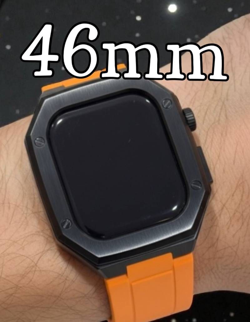 オレンジブラック 新型モデル モデル ワンタッチ アップルウォッチ カスタム ケース カバー メタル ラバーバンド ベルト スクリューレス設計