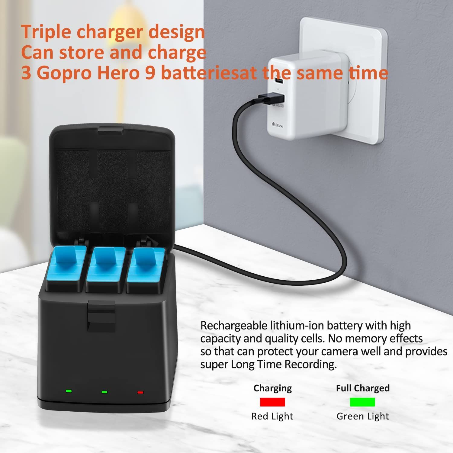 GoPro Hero 10 バッテリー Hero 11/ 9 バッテリー 充電器セット 3個