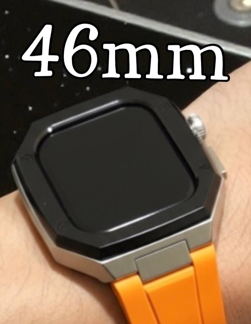 ブラックシルバーオレンジ 新型モデル モデル ワンタッチ アップルウォッチ カスタム ケース カバー メタル ラバーバンド ベルト スクリューレス設計