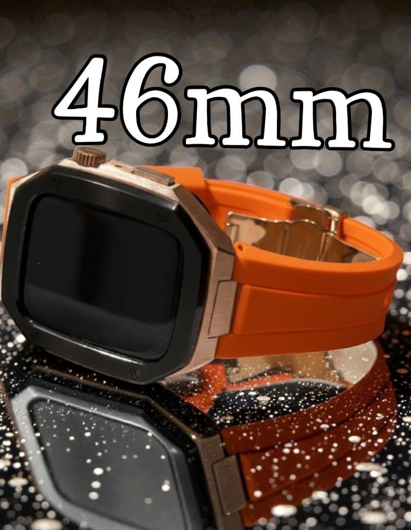 ブラックローズオレンジ 新型モデル モデル ワンタッチ アップルウォッチ カスタム ケース カバー メタル ラバーバンド ベルト スクリューレス設計