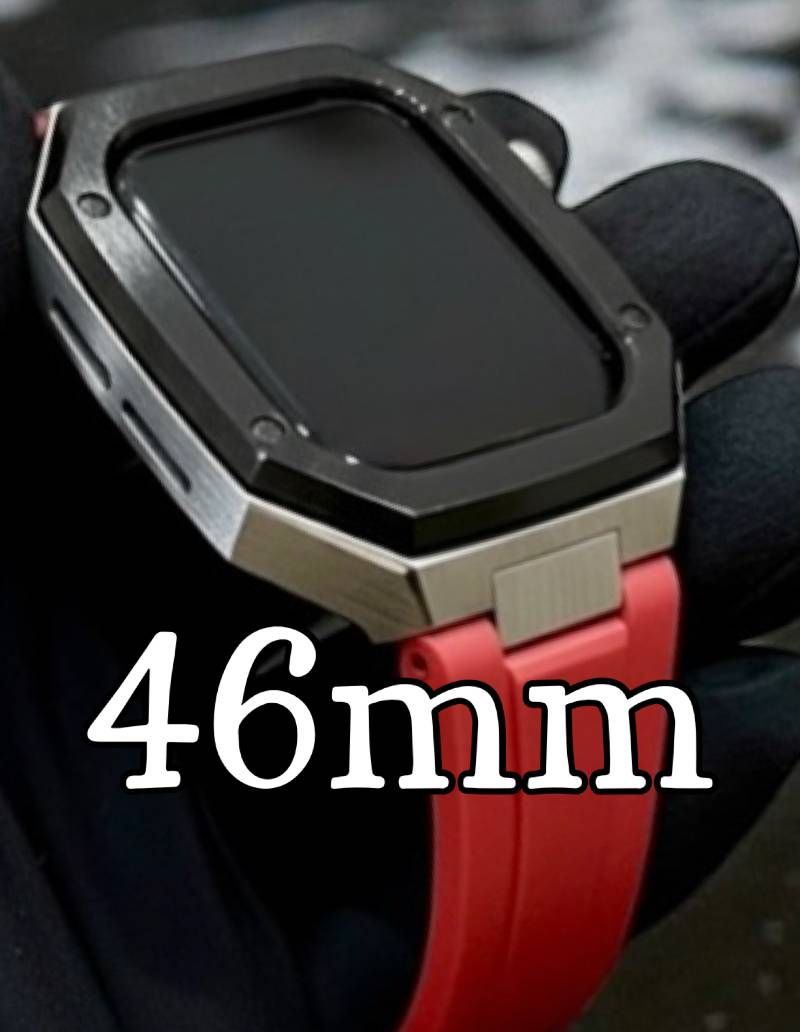 ブラックシルバー レッド 新型モデル モデル ワンタッチ アップルウォッチ カスタム ケース カバー メタル ラバーバンド ベルト スクリューレス設計