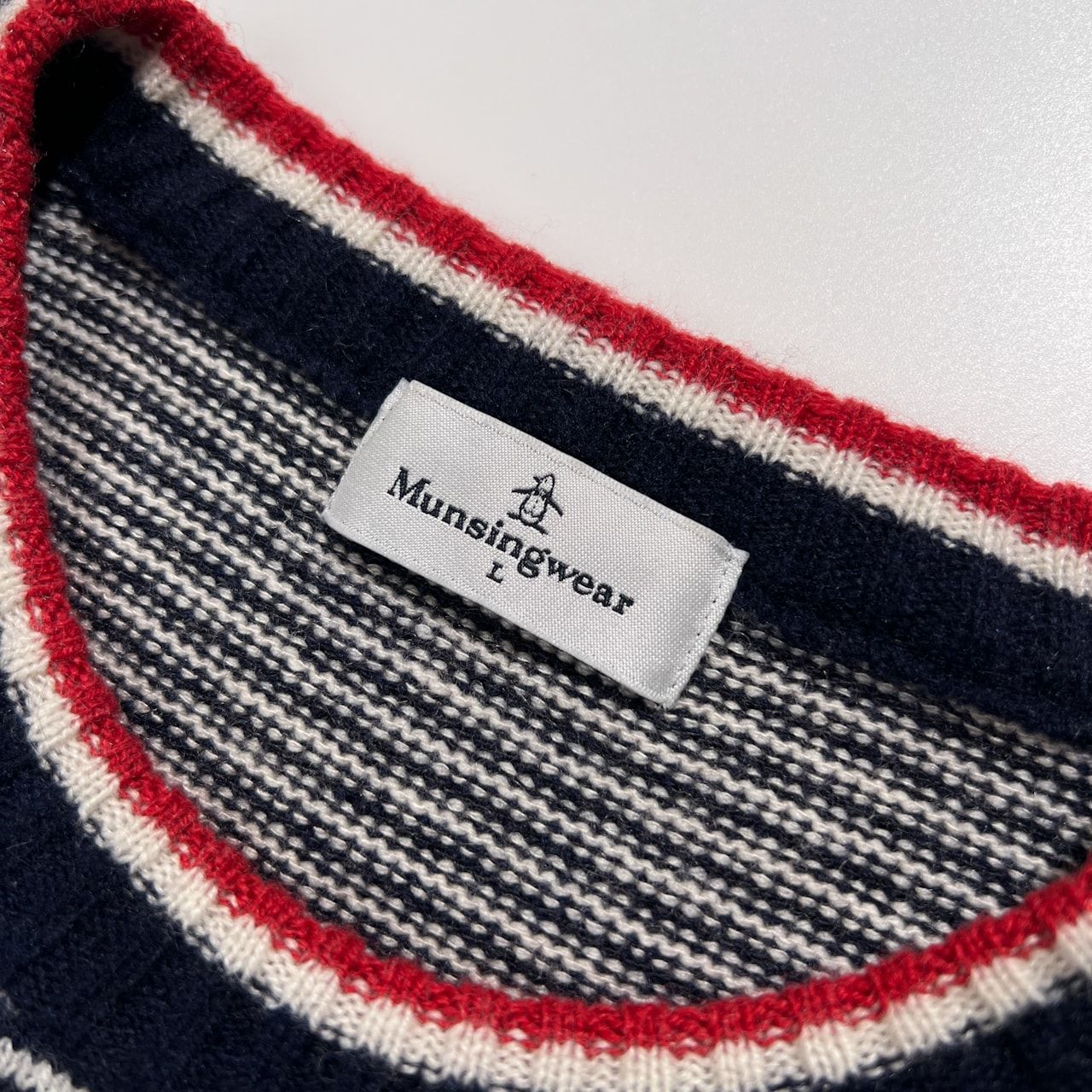 カシミヤ80%入り Munsingwear マンシングウェア ボーダー柄 カシミア