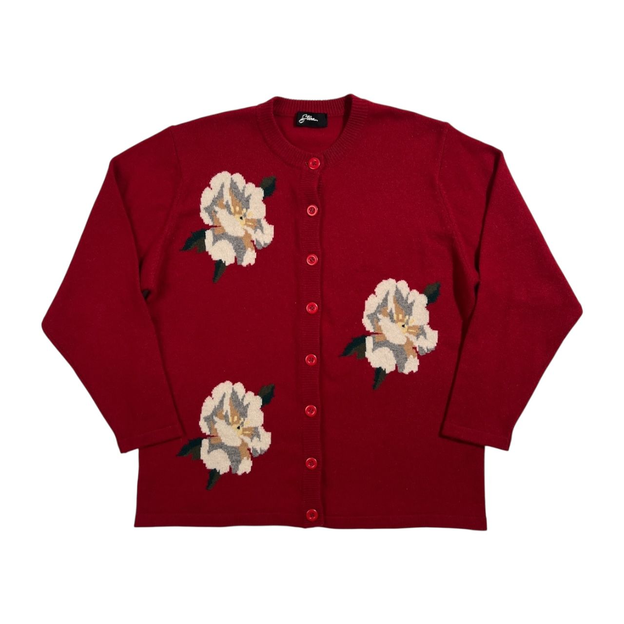 カシミヤ100% gtasa 花柄 デザイン 前ボタン カシミア ウールニット