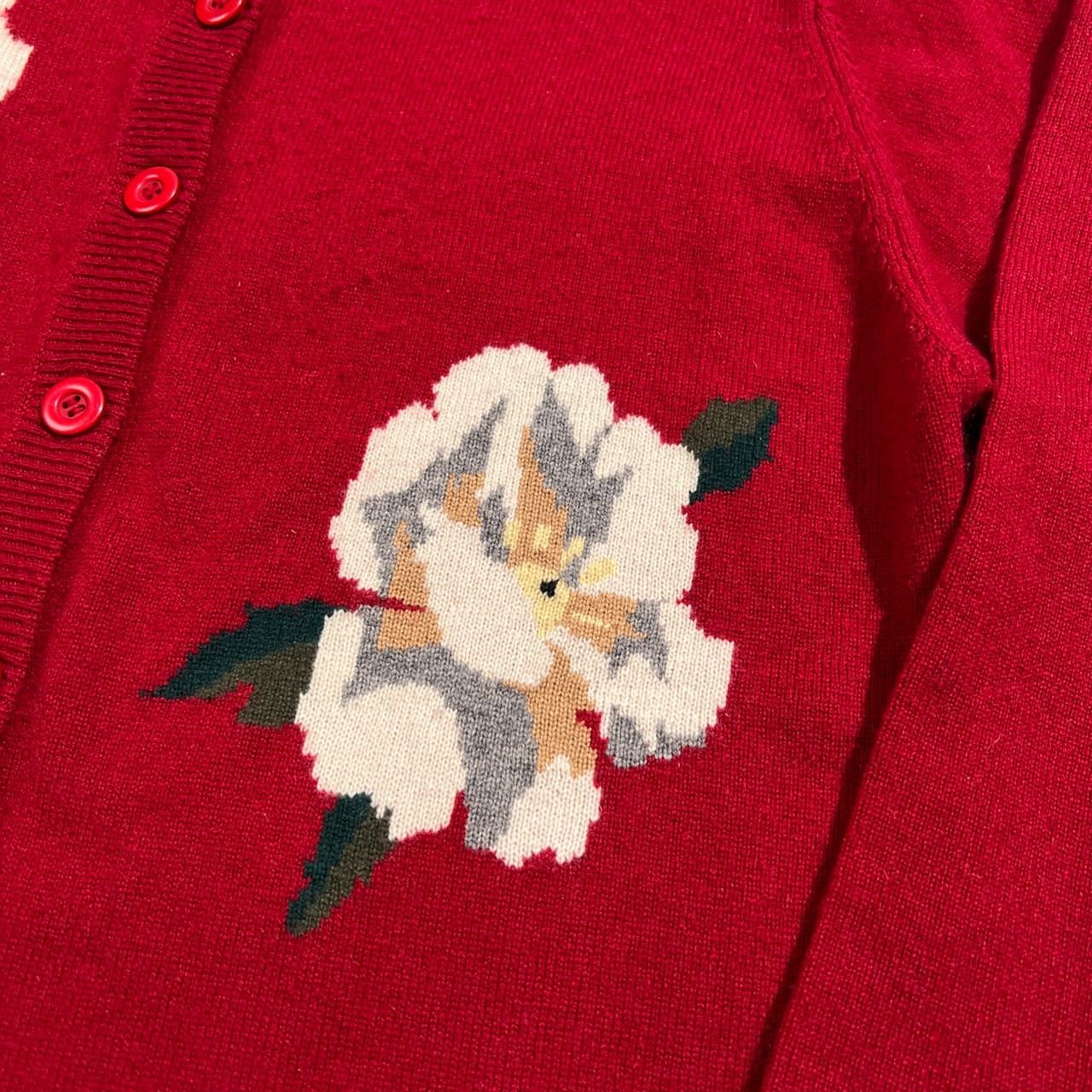 カシミヤ100% gtasa 花柄 デザイン 前ボタン カシミア ウールニット