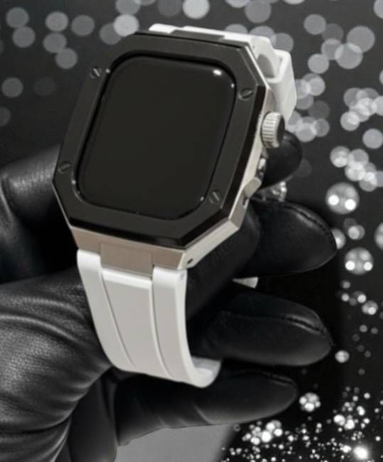 ブラックシルバー ホワイト 新型モデル モデル ワンタッチ アップルウォッチ カスタム ケース カバー メタル ラバーバンド ベルト スクリューレス設計