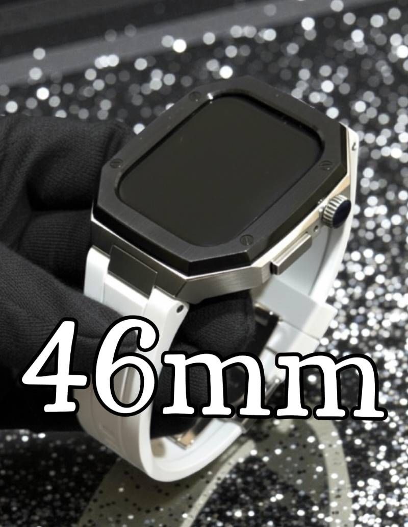 ブラックシルバー ホワイト 新型モデル モデル ワンタッチ アップルウォッチ カスタム ケース カバー メタル ラバーバンド ベルト スクリューレス設計