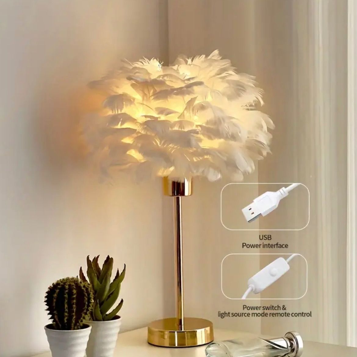 ライト テーブルランプ フェザーランプ USB駆動 ゴー