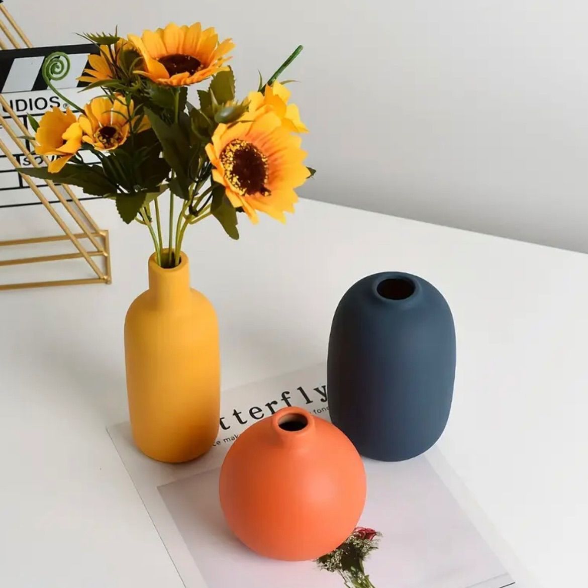 置物 花瓶セット 3点 セラミック製 ミニサイズ モダン