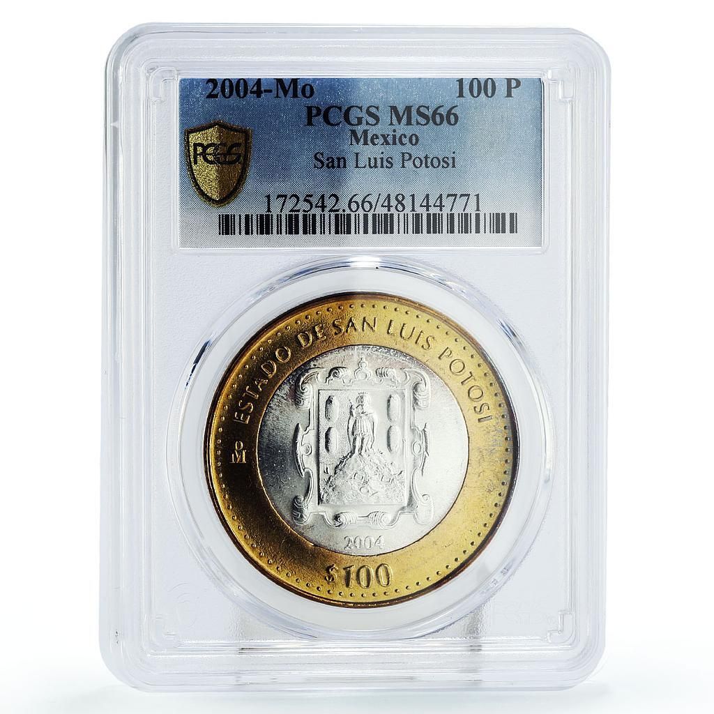 メキシコ 100 ペソ連合記念日サン ルイス ポトシ MS66 PCGS バイメタル