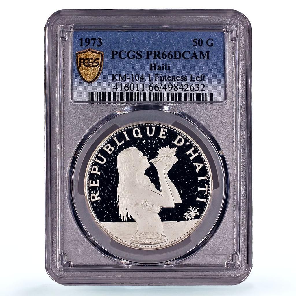 ハイチ 50グールド 浜辺の女 左 PR 66 PCGS 銀貨 1973年