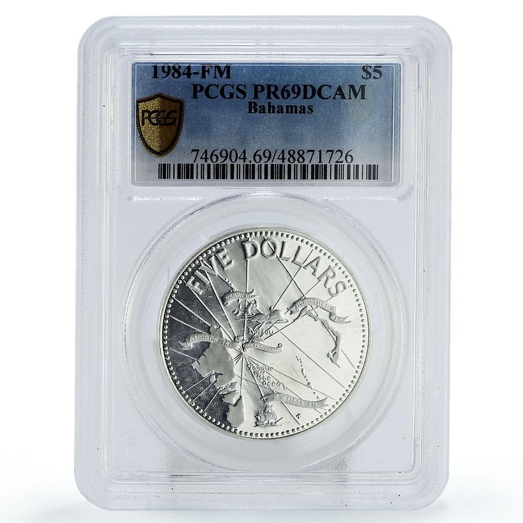 バハマ 5ドル硬貨 歴史地図 KM 106 PR 69 PCGS 銀貨 1984年