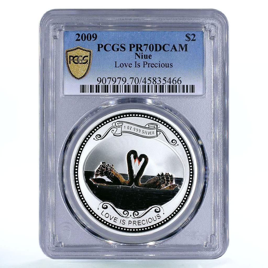ニウエ 2ドル Love is Precio ブラックスワンズ バード PR 70 PCGS 銀貨 2009年