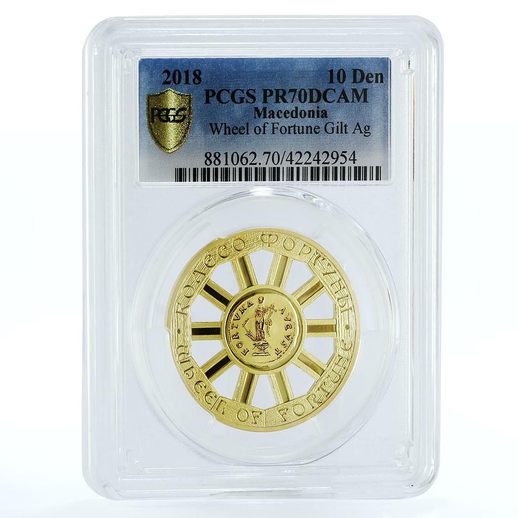マケドニア 10デナル ホイール オブ チューン PR 70 PCGS 金メッキ銀貨 2018
