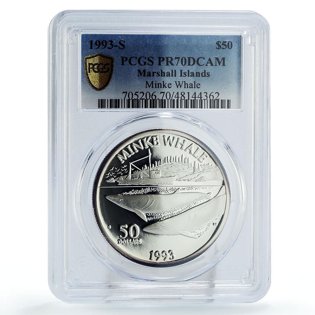 マーシャル諸島 50ドル 海洋生物 ミンククジラ PR 70 PCGS 銀貨 1993年