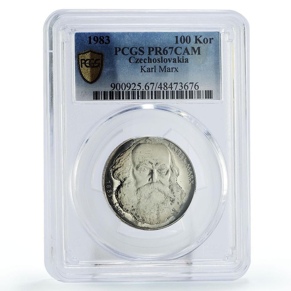 チェコスロバキア 100コルナ 哲学者カール マルクス PR 67 PCGS 銀貨 1983年