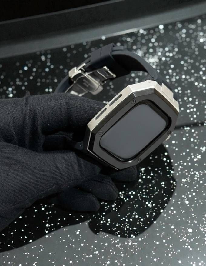 ブラックシルバー ブラック 新型モデル モデル ワンタッチ アップルウォッチ カスタム ケース カバー メタル ラバーバンド ベルト スクリューレス設計