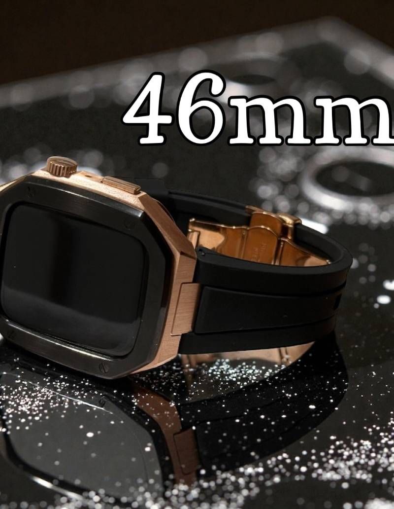 ブラックローズゴールド ブラック 新型モデル モデル ワンタッチ アップルウォッチ カスタム ケース カバー メタル ラバーバンド ベルト スクリューレス設計