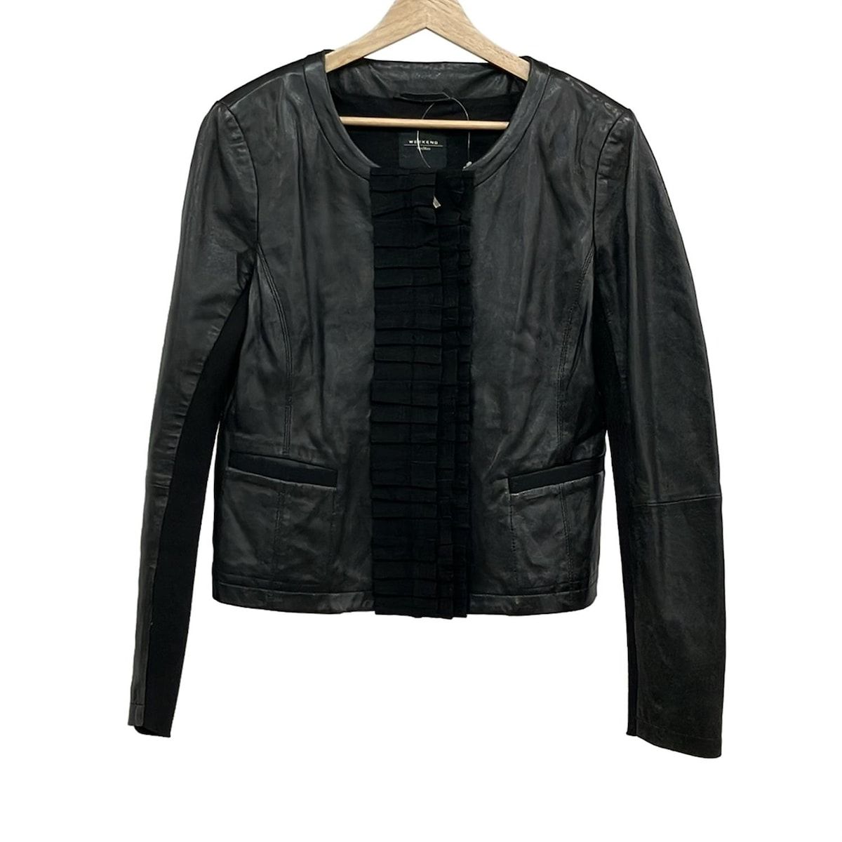 Max MaraWEEKEND(マックスマーラウィークエンド) ライダースジャケット サイズ42 M レディース - 黒 長袖/フリル/ジップアップ/春/秋