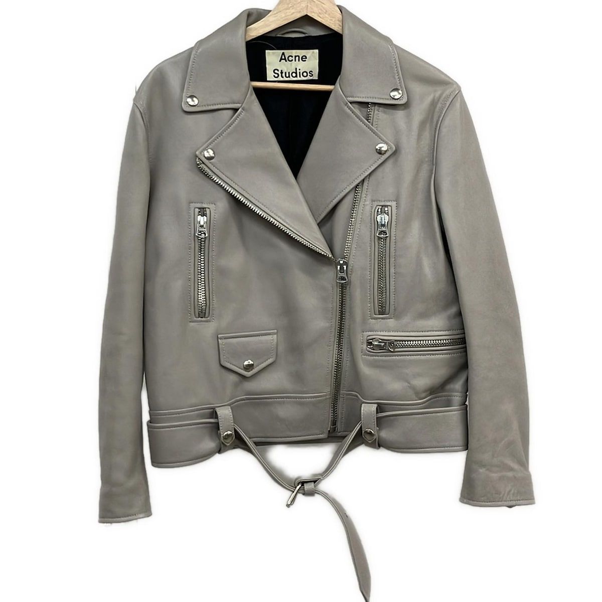 ACNE STUDIOS アクネ ストゥディオズ ライダースジャケット サイズ34 S レディース グレーベージュ 長袖 レザー ダブル 春 秋