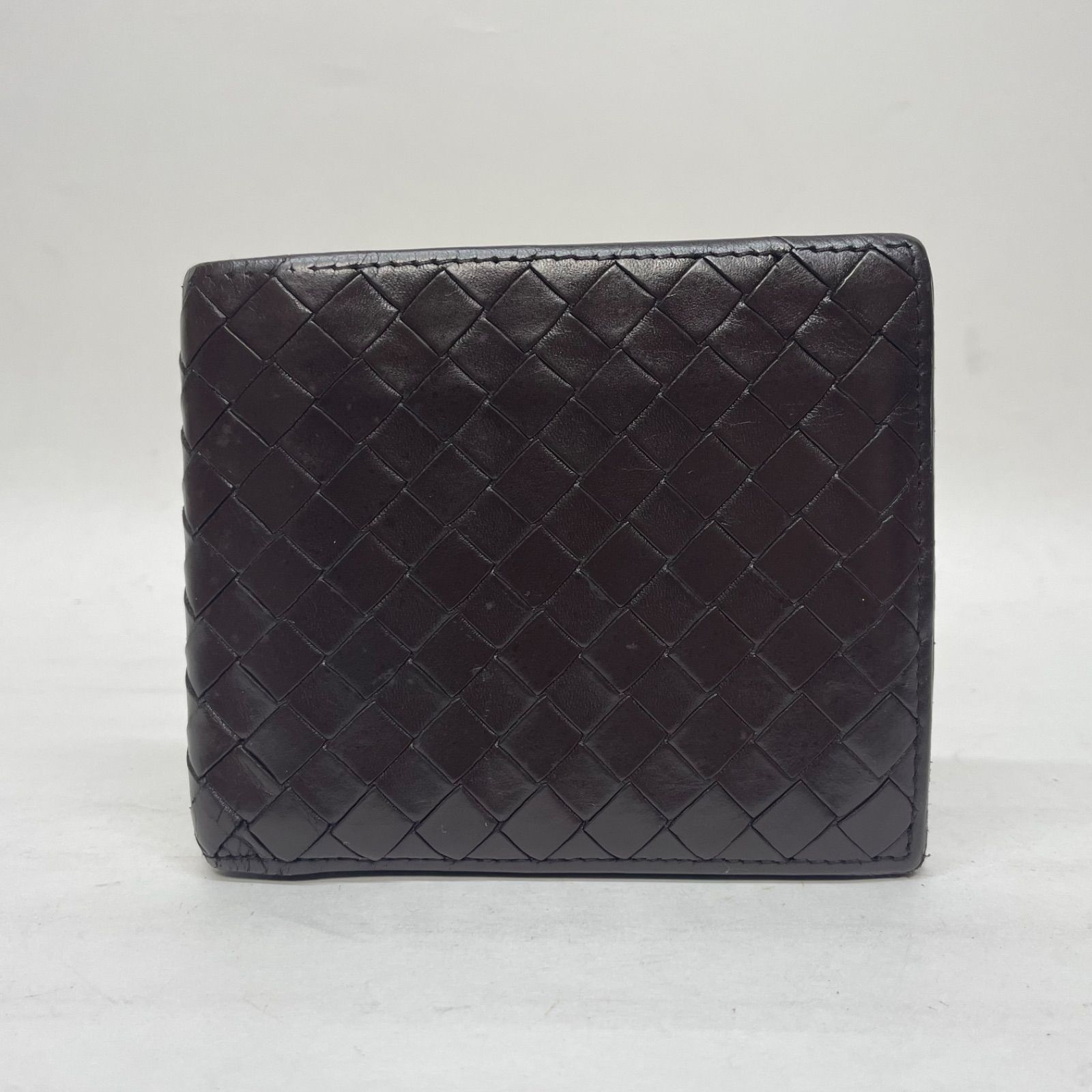 3128 BOTTEGA VENETA ボッテガヴェネタ 二つ折り財布 イントレチャート ダークブラウン レザー