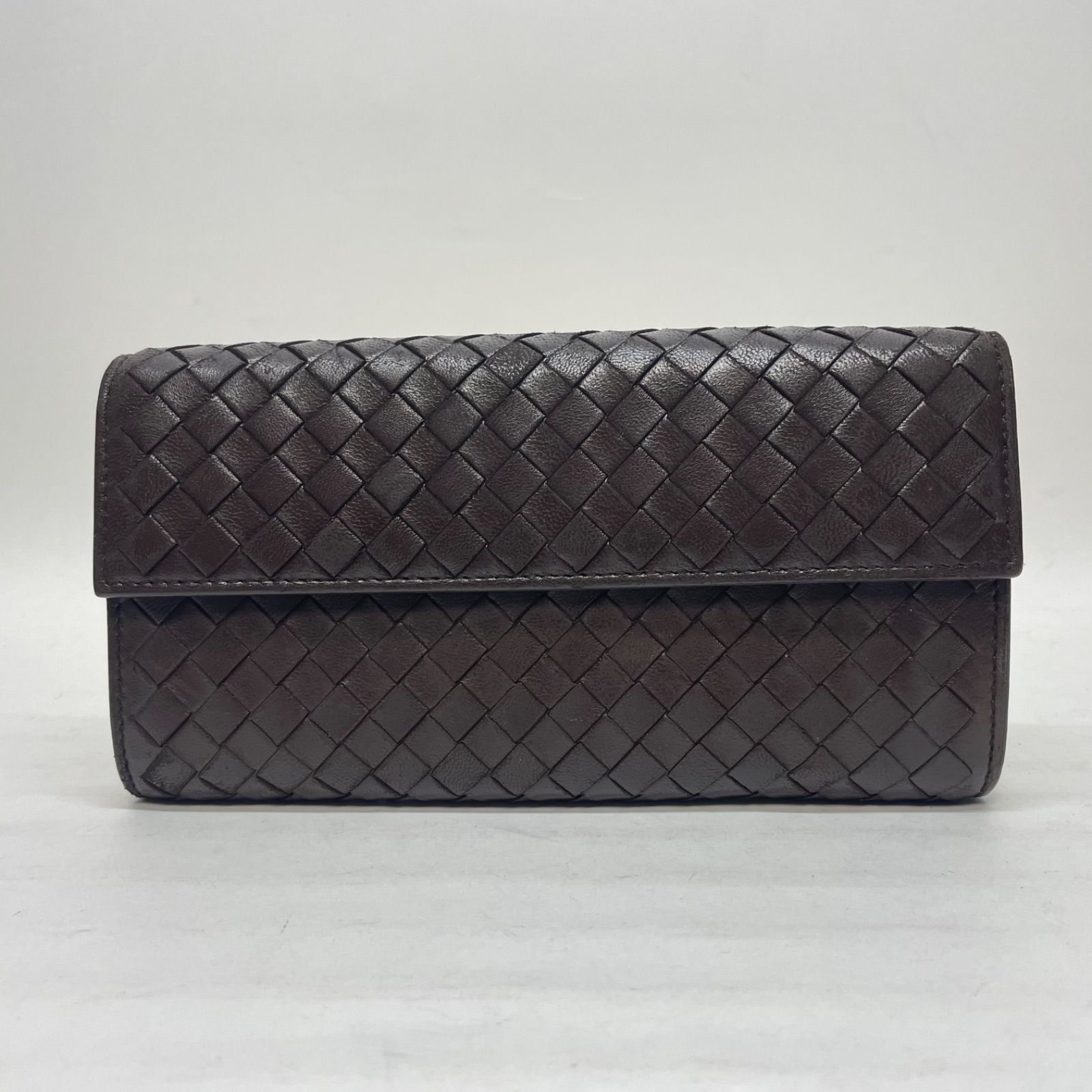 3065 BOTTEGA VENETA ボッテガヴェネタ 長財布 ダークブラウン レザー コンチネンタル イントレチャート