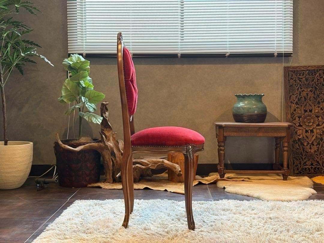 希少　猫脚　クラシック　アンティークチェア　木彫り　レッドボタンダウン　SZ 希少 猫脚 クラシック アンティークチェア 木彫り レッドボタンダウン